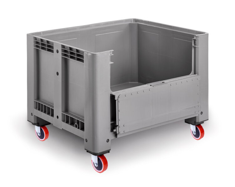 Palettenbox 1200x1000x910mm mit Entnahmeklappe und 4 Rollen