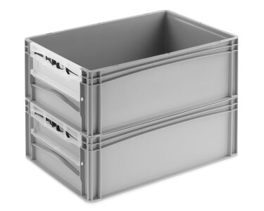 Eurobehälter 600x400x220mm Basicline geschlossen mit Riegelklappe Einzelabnahme