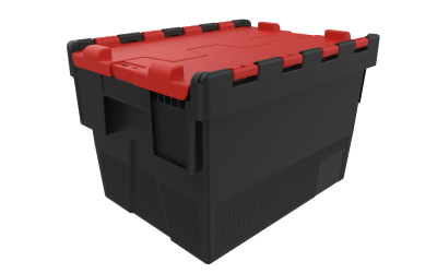 Mehrweg-Stapelbehälter, LxBxH 400 x 300 x 264 mm, schwarz Rot-Palettenabnahme