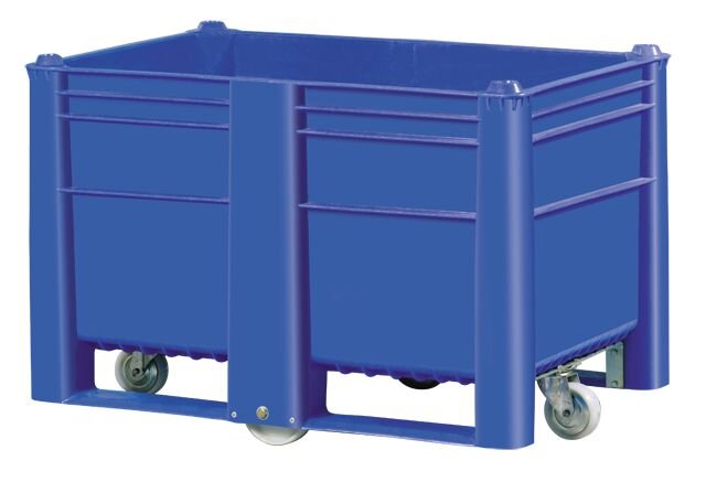 Palettenbox 1200x800x800 mm mit stapelbaren Rollen blau